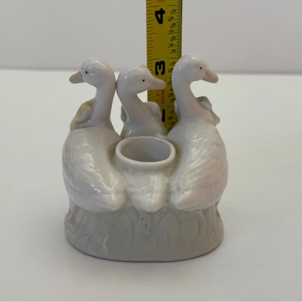 Three Ducks With Pastel Bows Candle Holder Vintage